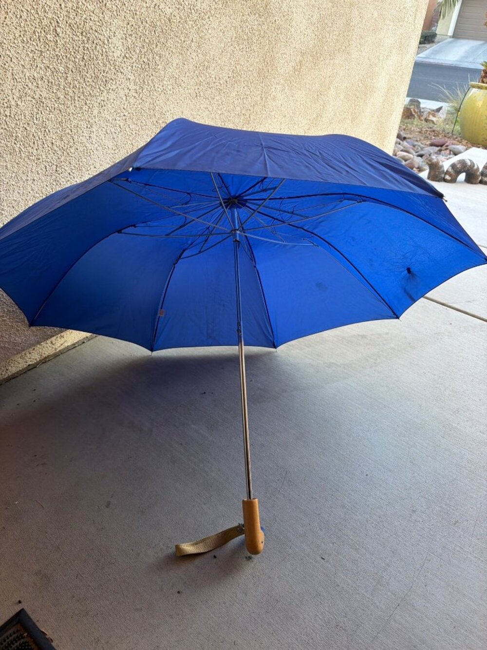 Duck Handle Folding Umbrella Blue Canopy Wooden Handle Novelty Compact Umbrella - Picture 8 of 9